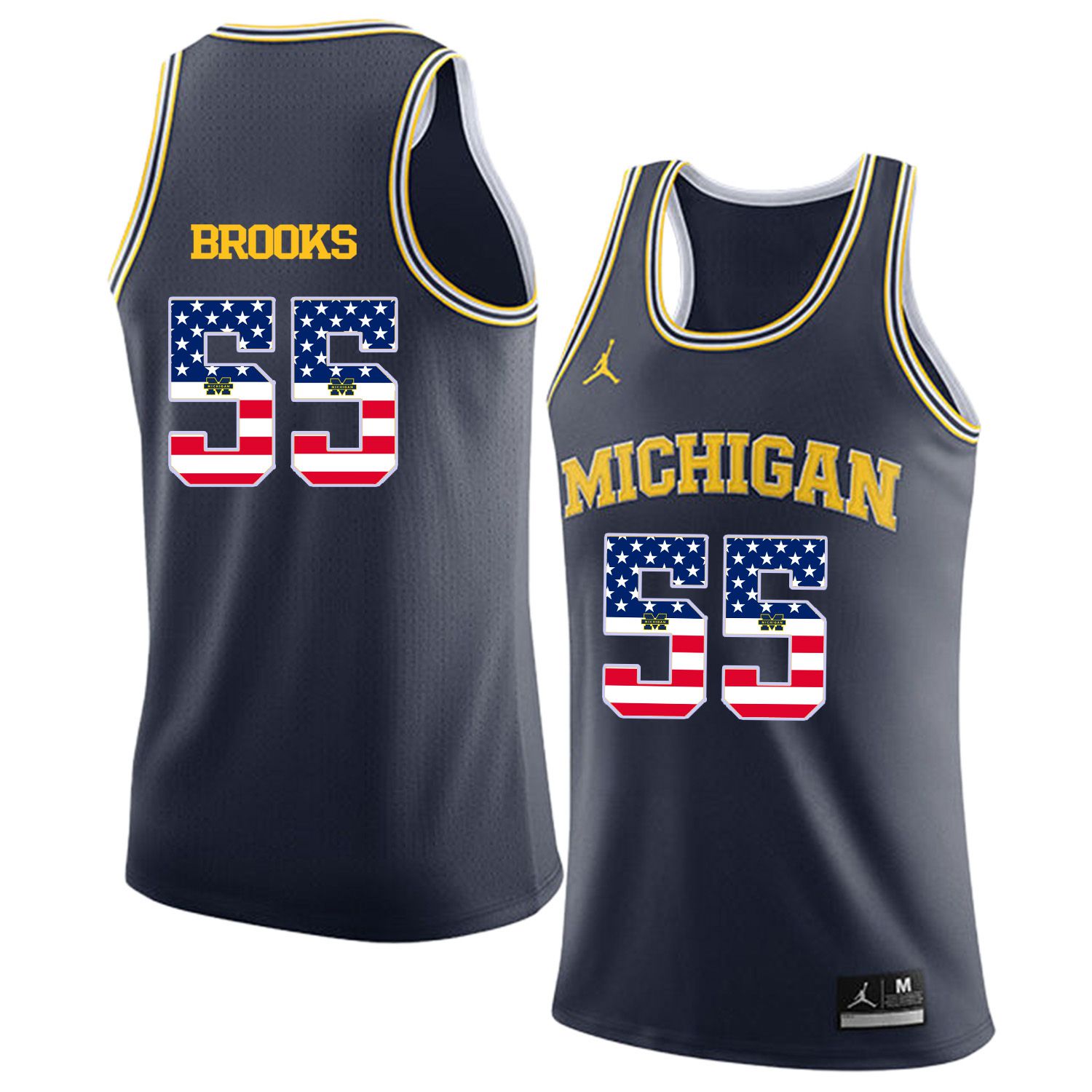Men Jordan University of Michigan Basketball Navy #55 Brooks Flag Customized NCAA Jerseys